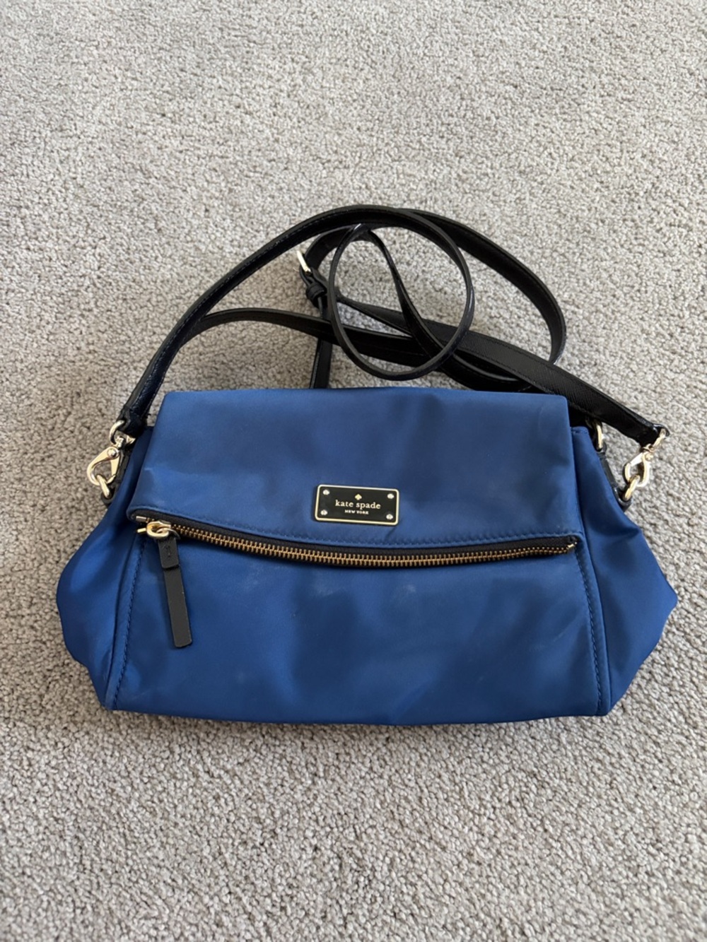 kate spade Royal Blue Nylon Crossbody with Black Strap